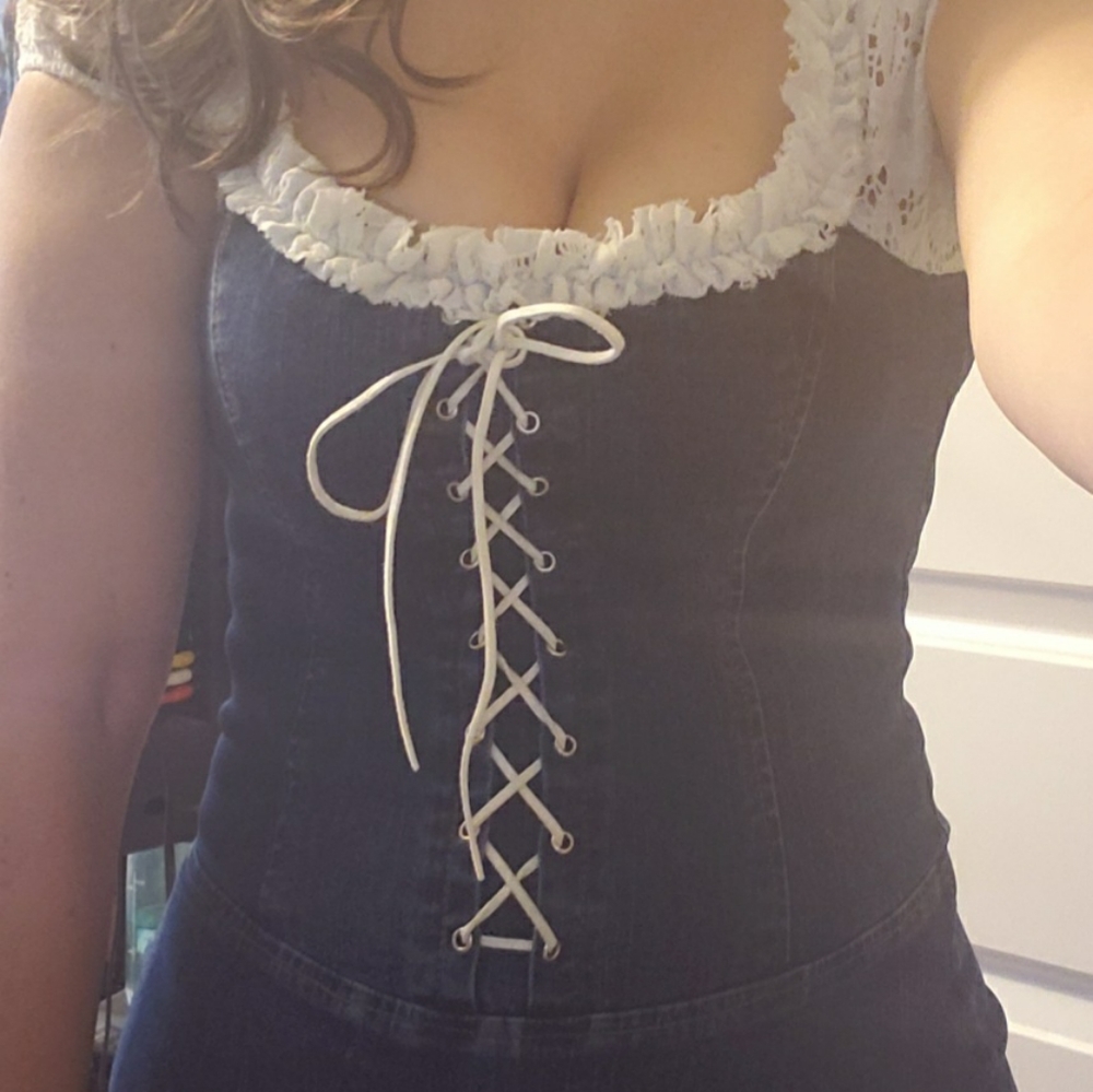 Vintage rare denim laced shoulder dress